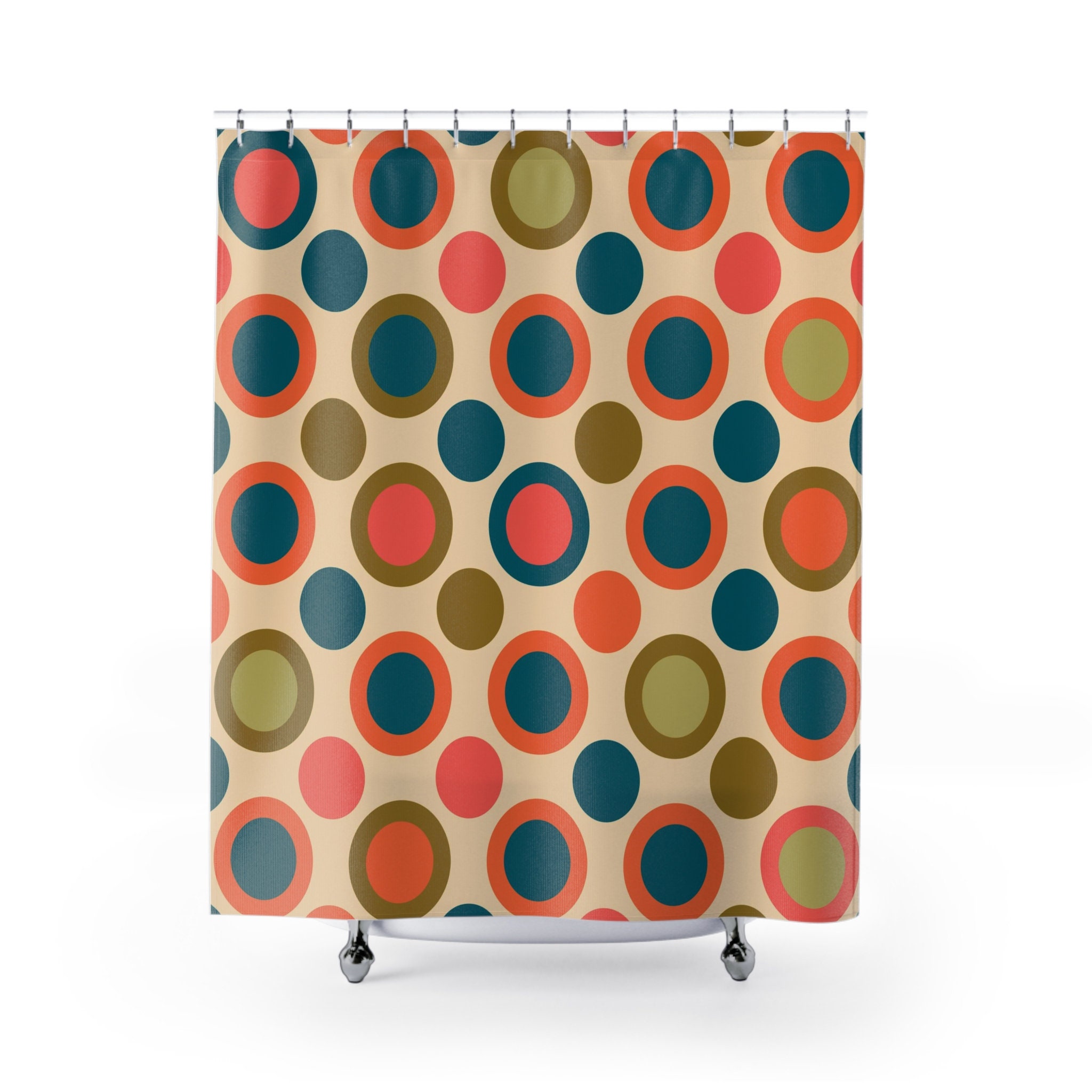 Mid Century Modern Shower Curtain Set, Tub and Retro Curtains, Vintage Bathroom Decor - Image 2