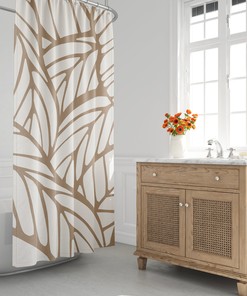Mid Century Modern Shower Curtain - Tropical Leaf and Botanical Design with Minimalist Abstract Look