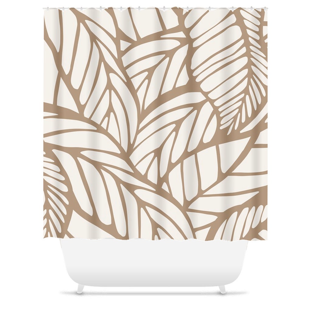 Mid Century Modern Shower Curtain - Tropical Leaf and Botanical Design with Minimalist Abstract Look - Image 3