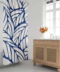 Mid Century Modern Shower Curtain - Tropical Leaf and Botanical Design with Minimalist Abstract Look Bathroom Decor