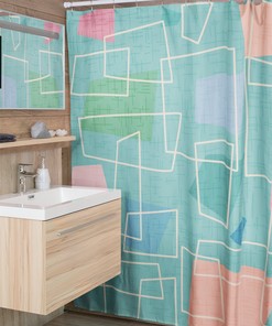 Mid Century Modern Shower Curtains, MCM Shower Accessory, Retro Bathroom Curtain with Atomic Kitty Pattern