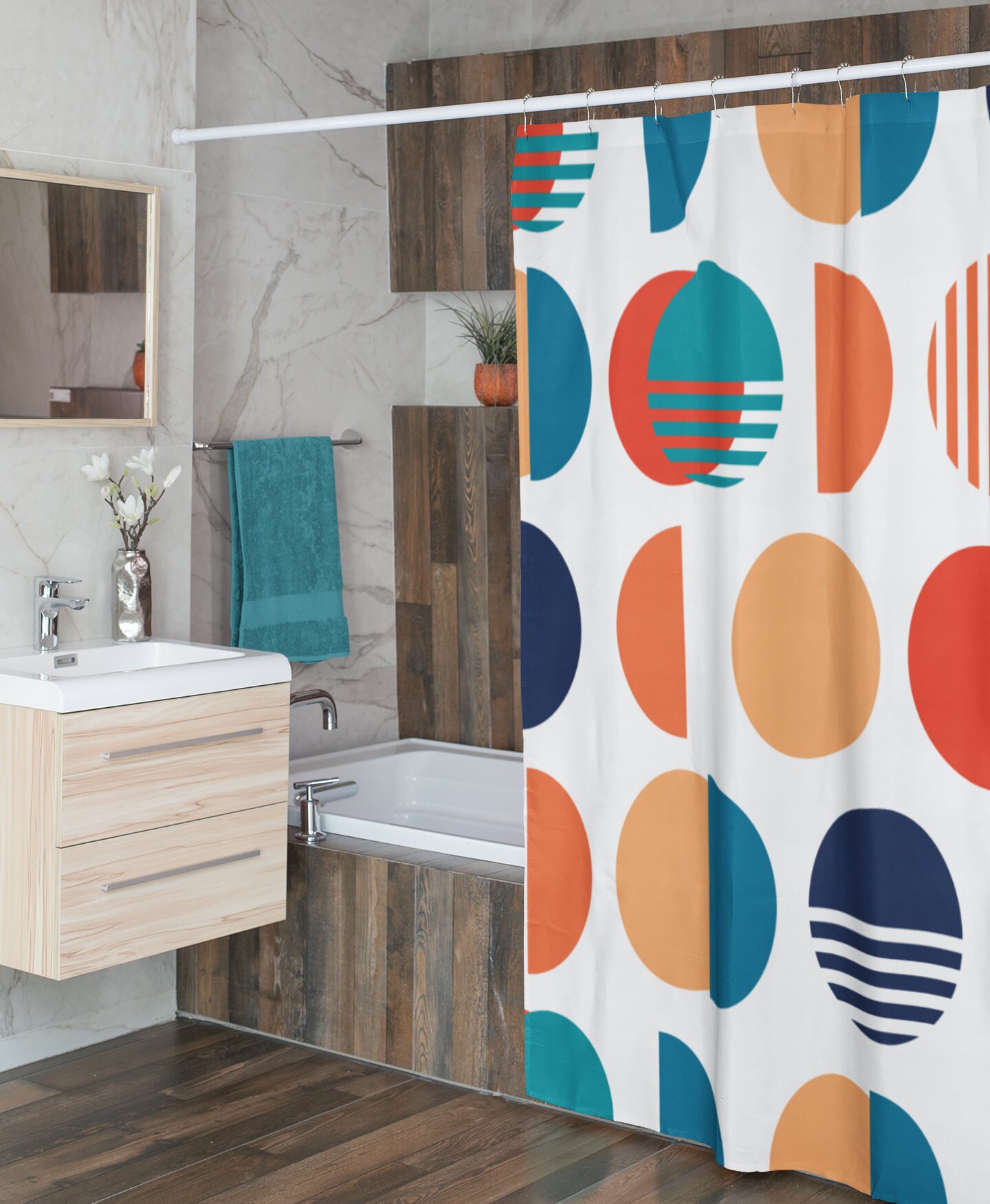 Mid Century Modern Shower Curtains, MCM Shower Accessory, Retro Bathroom Curtain with Classic Appeal - Image 4