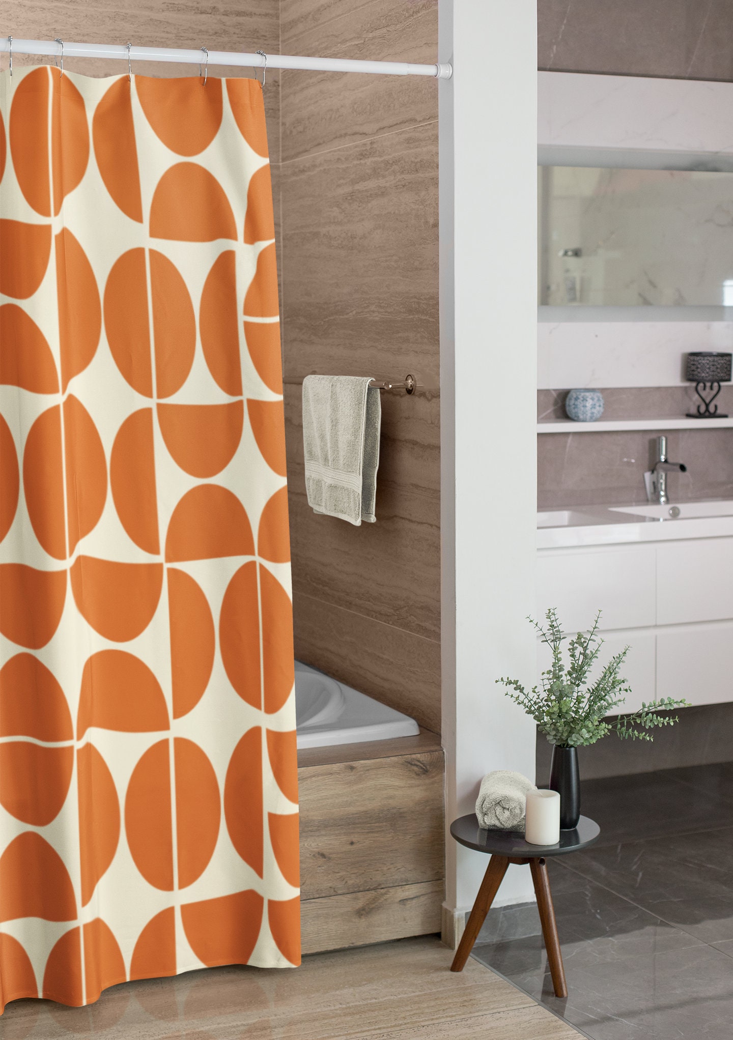 Mid Century Modern Shower Curtains, MCM Shower Accessory, Retro Bathroom Curtain with Classic Style
