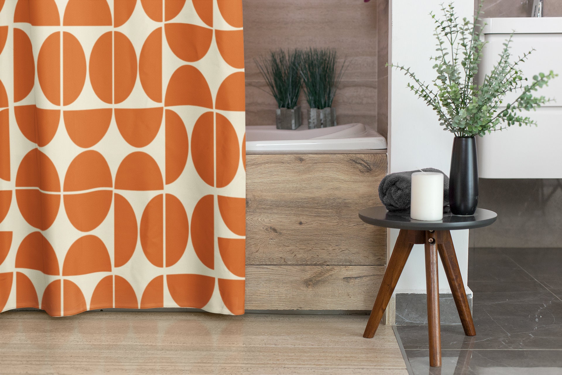 Mid Century Modern Shower Curtains, MCM Shower Accessory, Retro Bathroom Curtain with Classic Style - Image 4