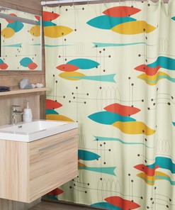 Mid Century Modern Shower Curtains, MCM Shower Accessory, Retro Bathroom Curtain with Modern Flair