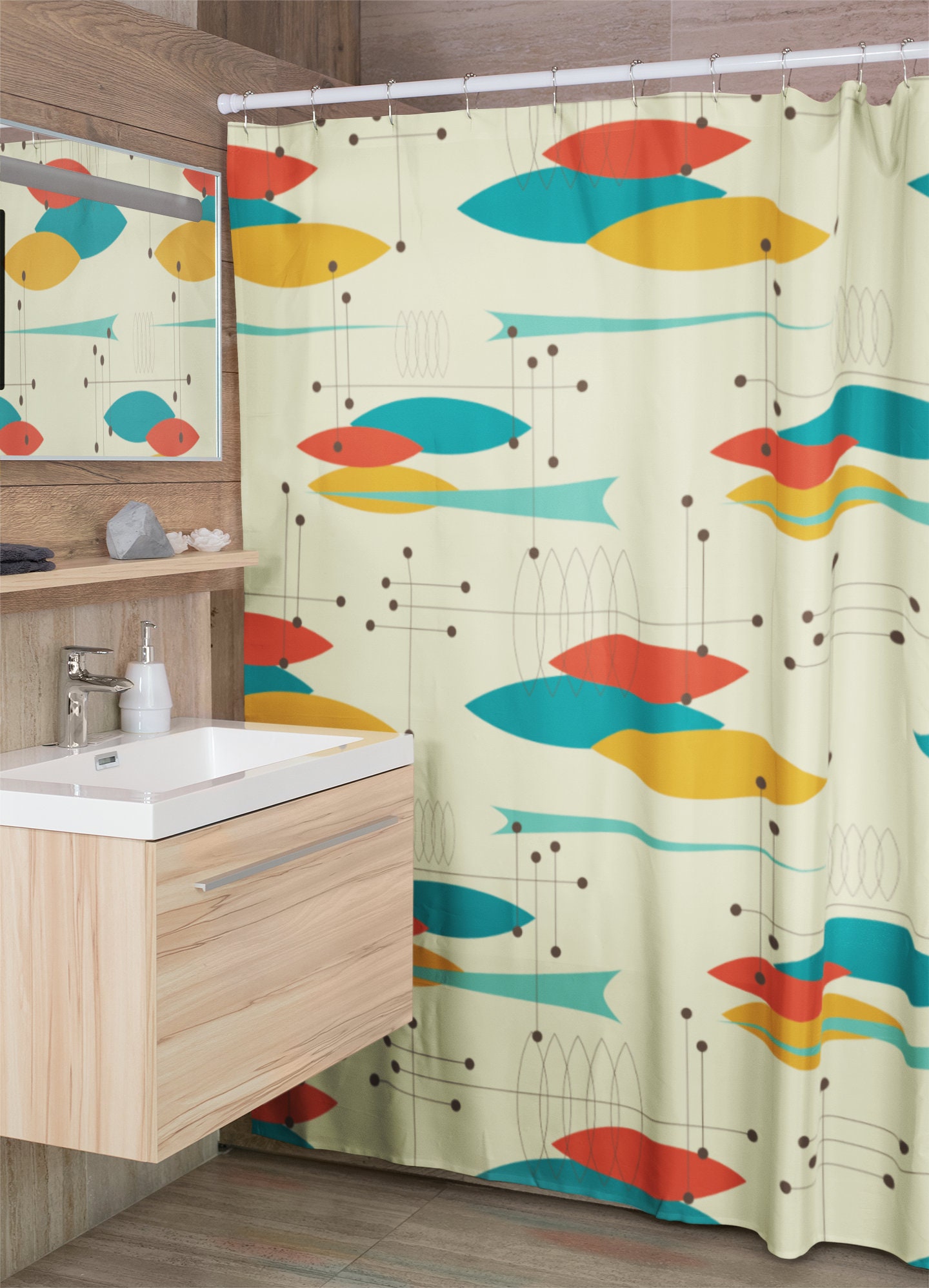 Mid Century Modern Shower Curtains, MCM Shower Accessory, Retro Bathroom Curtain with Modern Flair