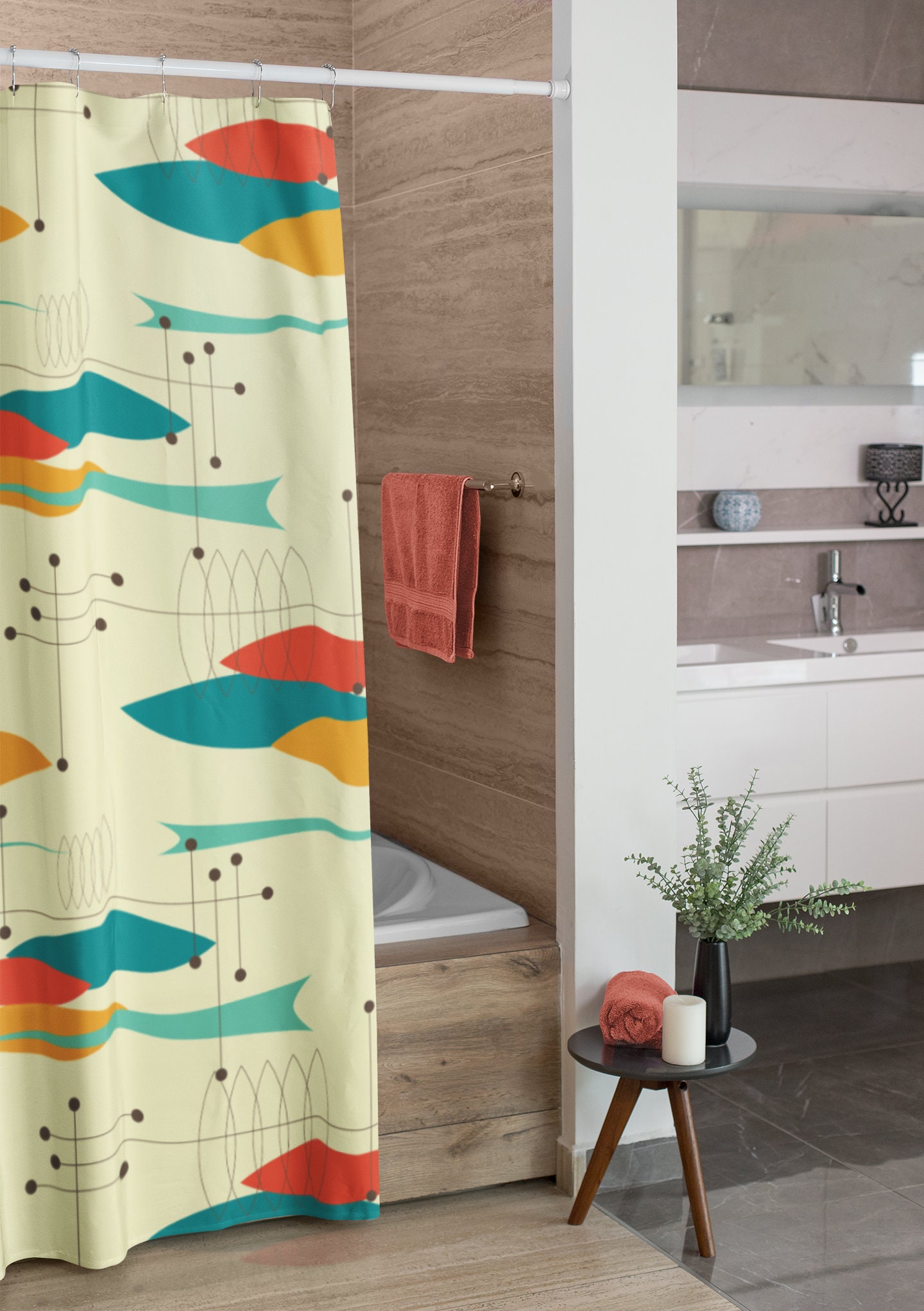 Mid Century Modern Shower Curtains, MCM Shower Accessory, Retro Bathroom Curtain with Modern Flair - Image 2