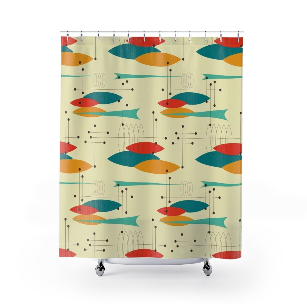 Mid Century Modern Shower Curtains, MCM Shower Accessory, Retro Bathroom Curtain with Modern Flair - Image 3