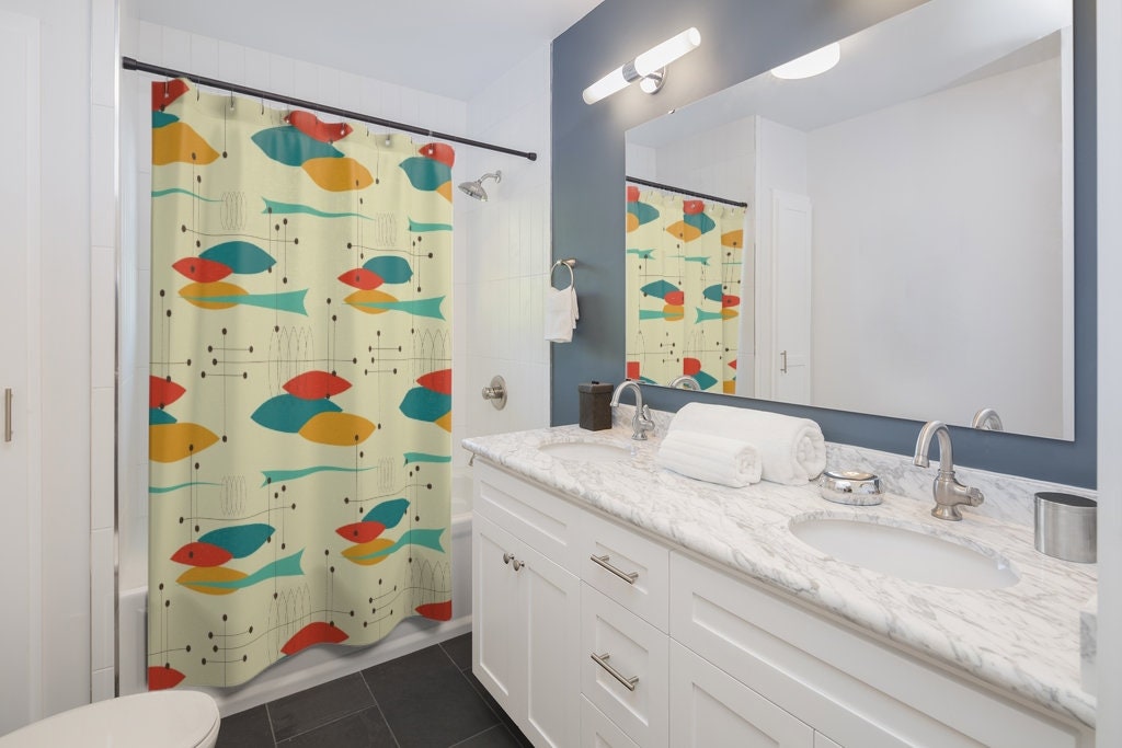 Mid Century Modern Shower Curtains, MCM Shower Accessory, Retro Bathroom Curtain with Modern Flair - Image 4