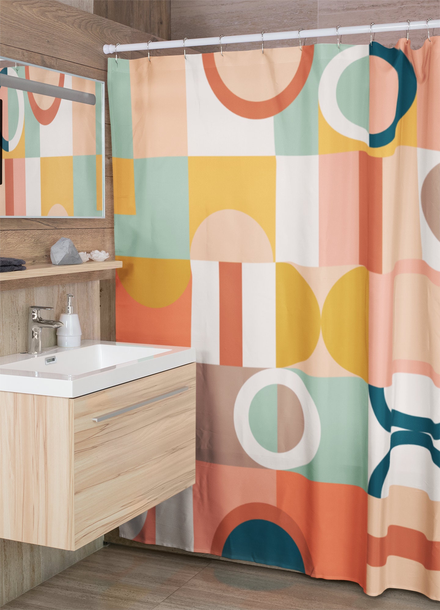 Mid Century Modern Shower Curtains, MCM Shower Accessory, Retro Bathroom Curtain with Timeless Appeal