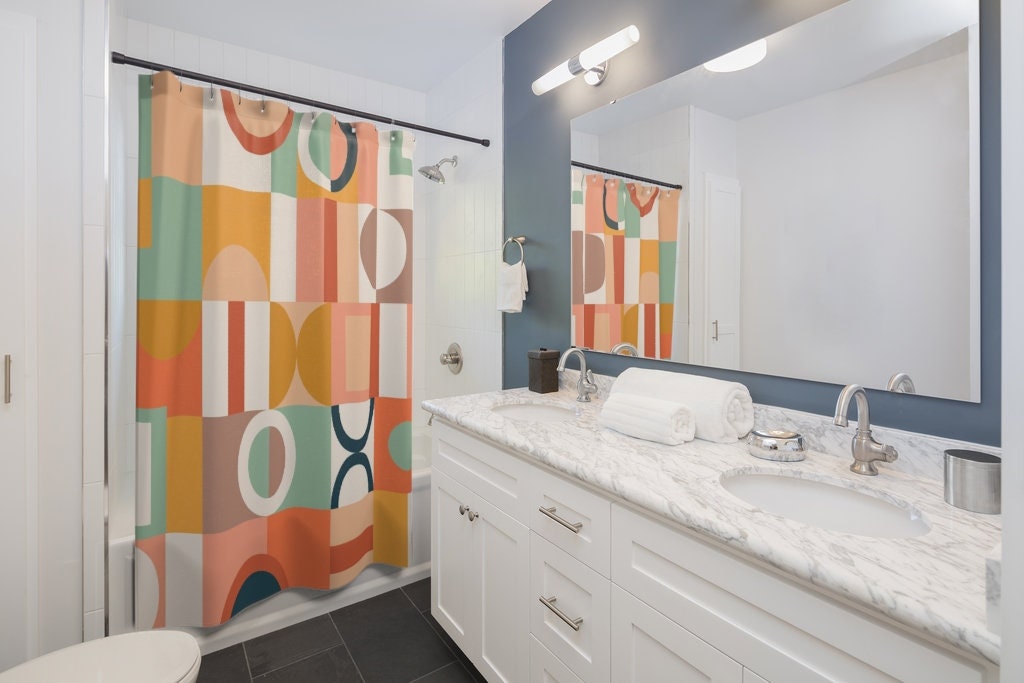 Mid Century Modern Shower Curtains, MCM Shower Accessory, Retro Bathroom Curtain with Timeless Appeal - Image 3