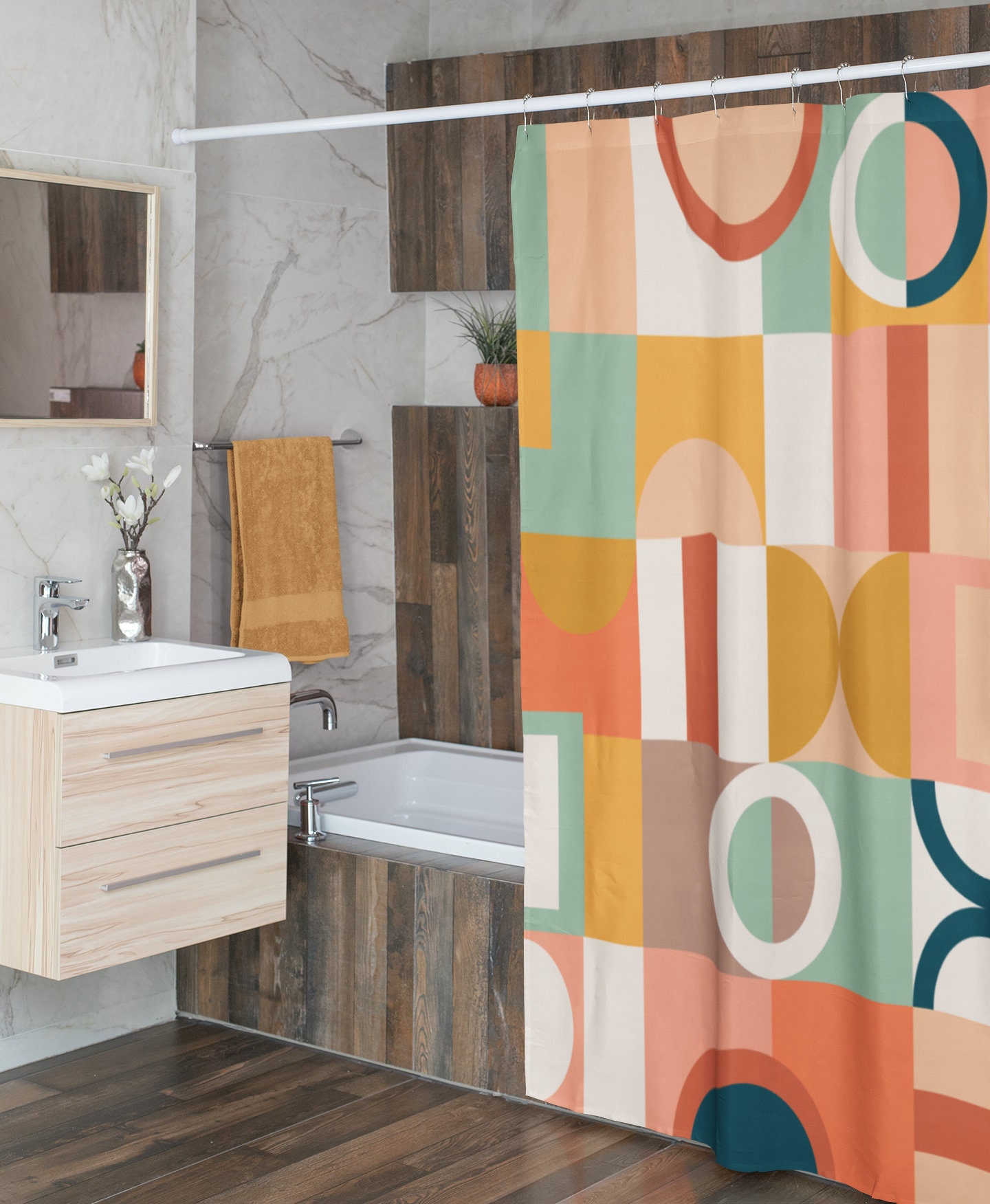 Mid Century Modern Shower Curtains, MCM Shower Accessory, Retro Bathroom Curtain with Timeless Appeal - Image 4