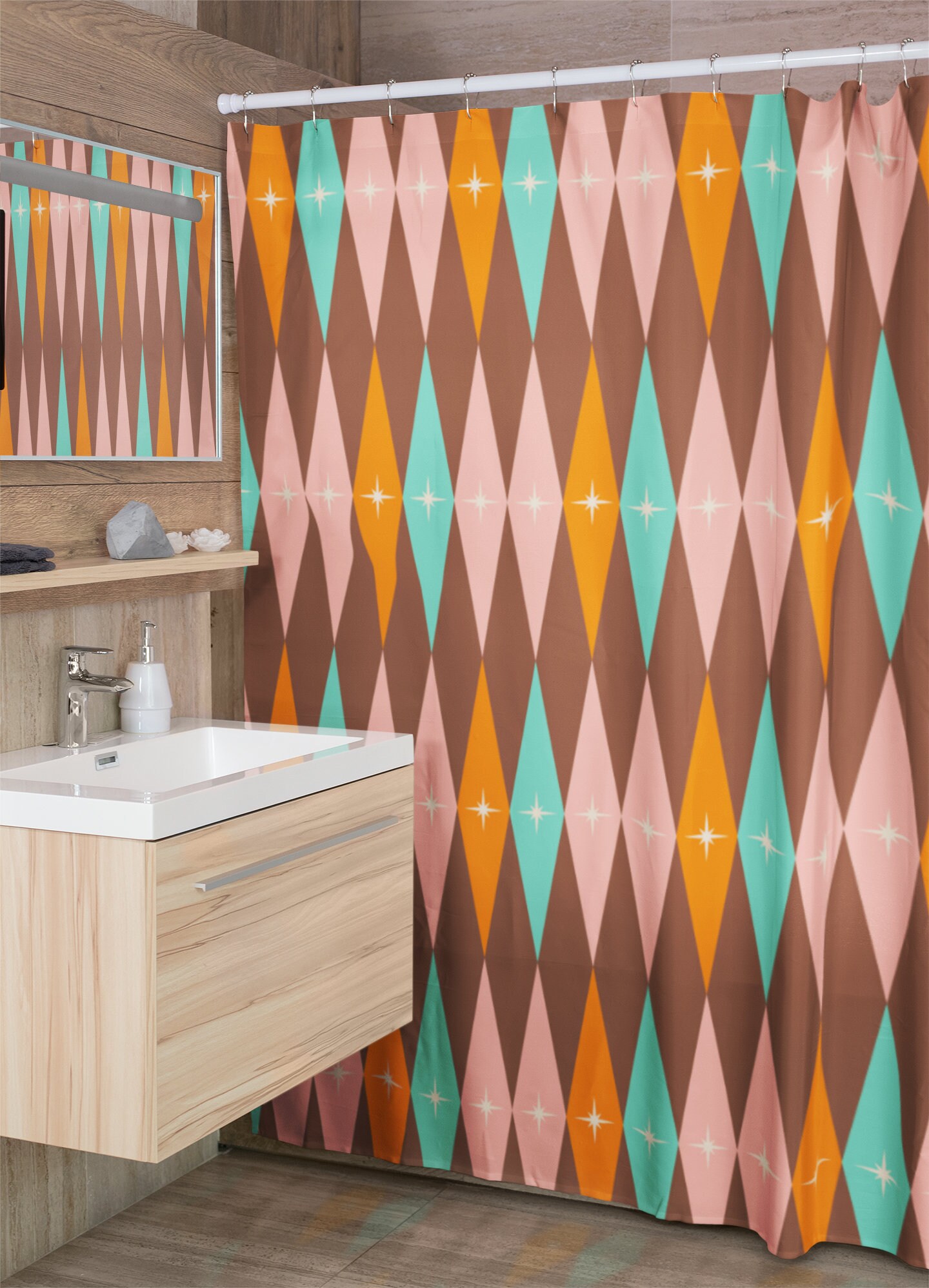 Mid Century Modern Shower Curtains, MCM Shower Accessory, Retro Bathroom Curtain with Timeless Design