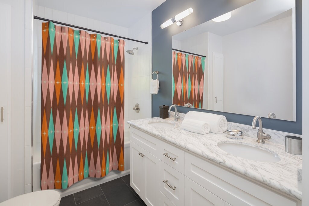 Mid Century Modern Shower Curtains, MCM Shower Accessory, Retro Bathroom Curtain with Timeless Design - Image 3