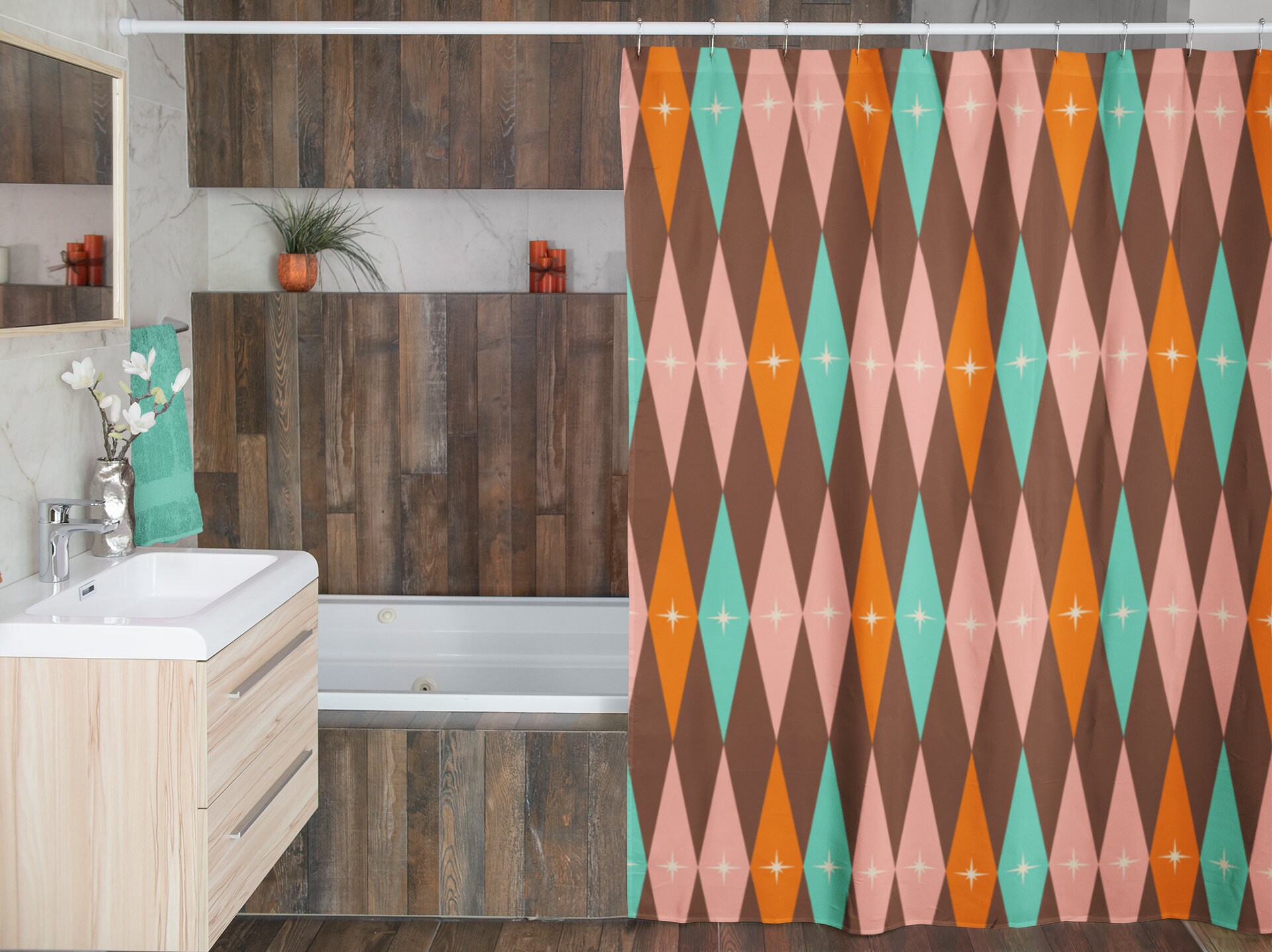 Mid Century Modern Shower Curtains, MCM Shower Accessory, Retro Bathroom Curtain with Timeless Design - Image 4