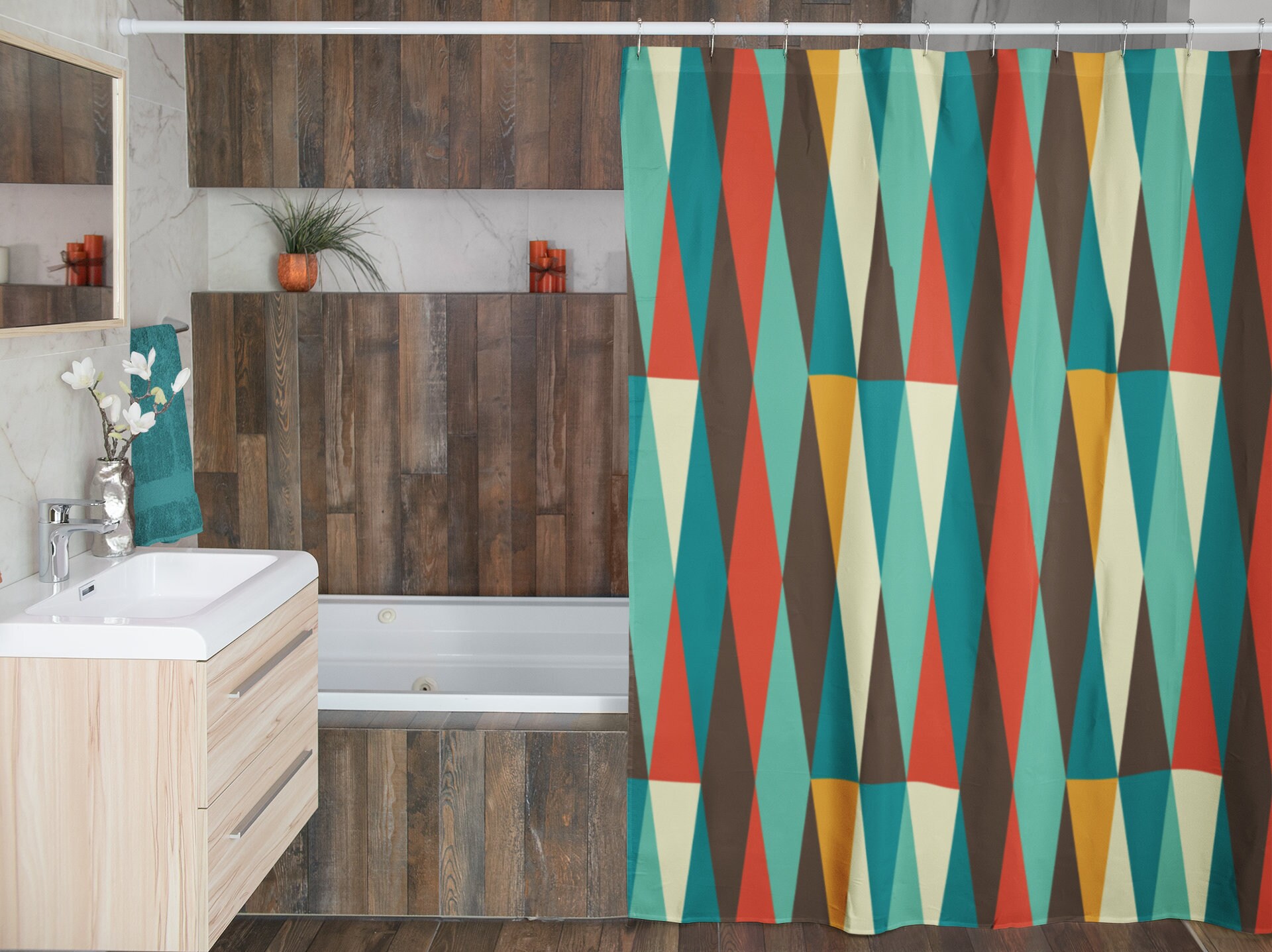 Mid Century Modern Shower Curtains, MCM Shower Accessory, Retro Bathroom Curtain with Timeless Style