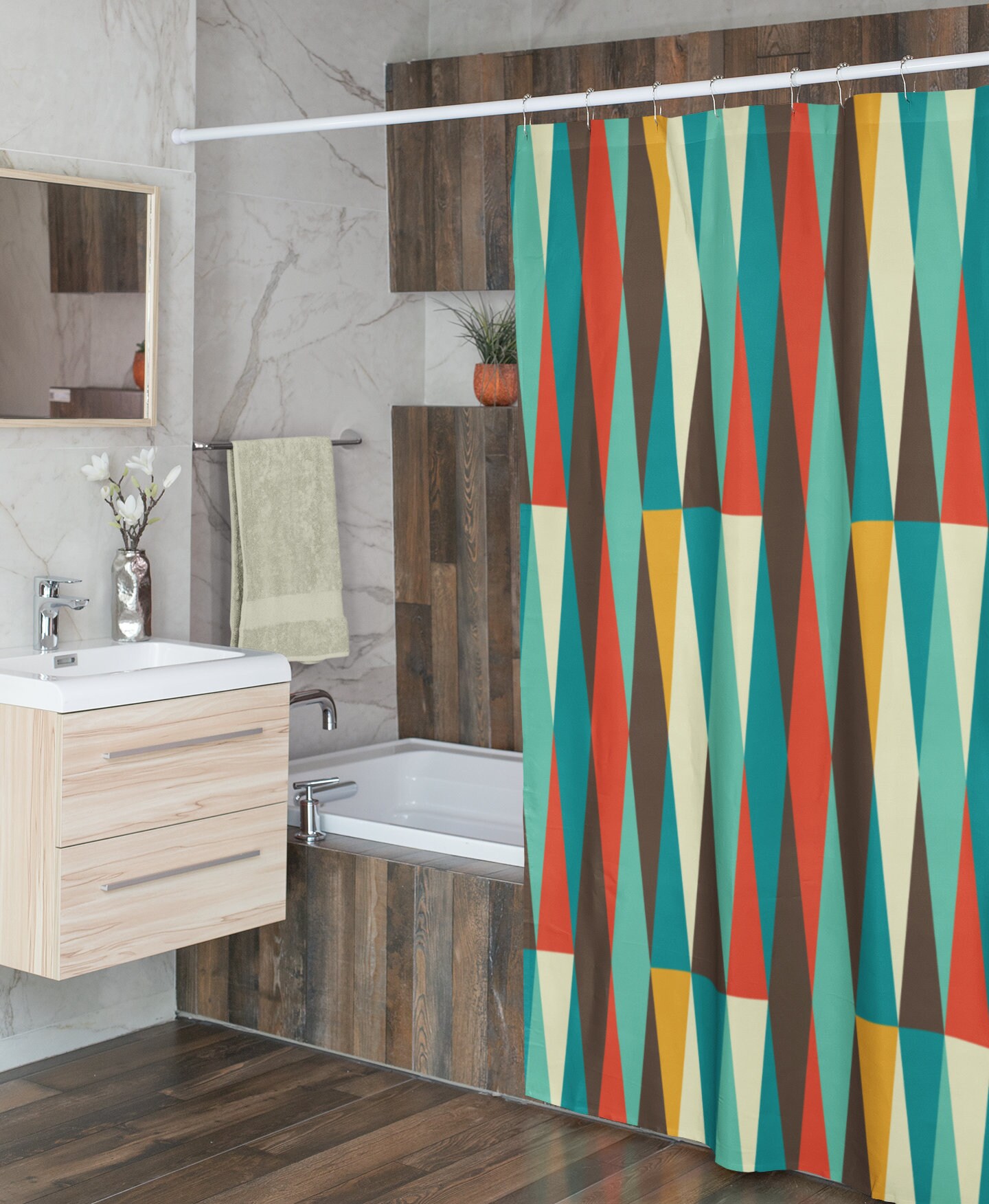 Mid Century Modern Shower Curtains, MCM Shower Accessory, Retro Bathroom Curtain with Timeless Style - Image 4