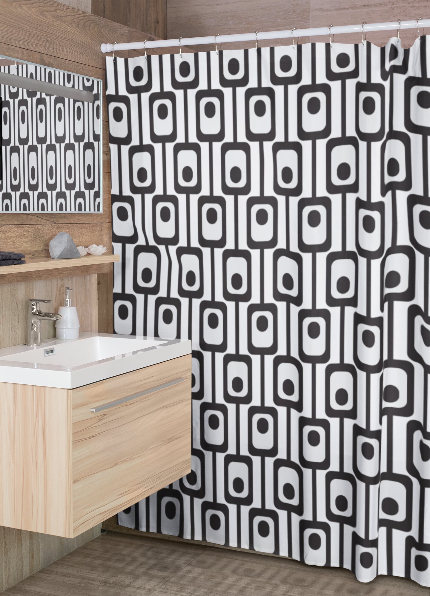 Mid Century Modern Shower Curtains, MCM Shower Accessory, Retro Bathroom Curtain with Vintage Touch