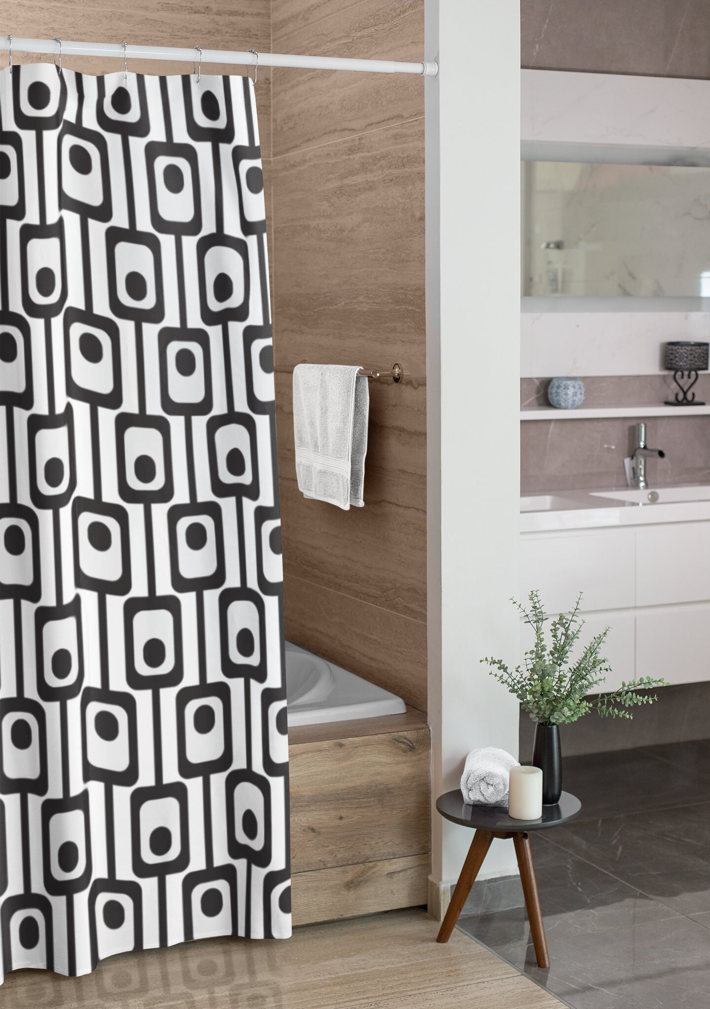 Mid Century Modern Shower Curtains, MCM Shower Accessory, Retro Bathroom Curtain with Vintage Touch - Image 2