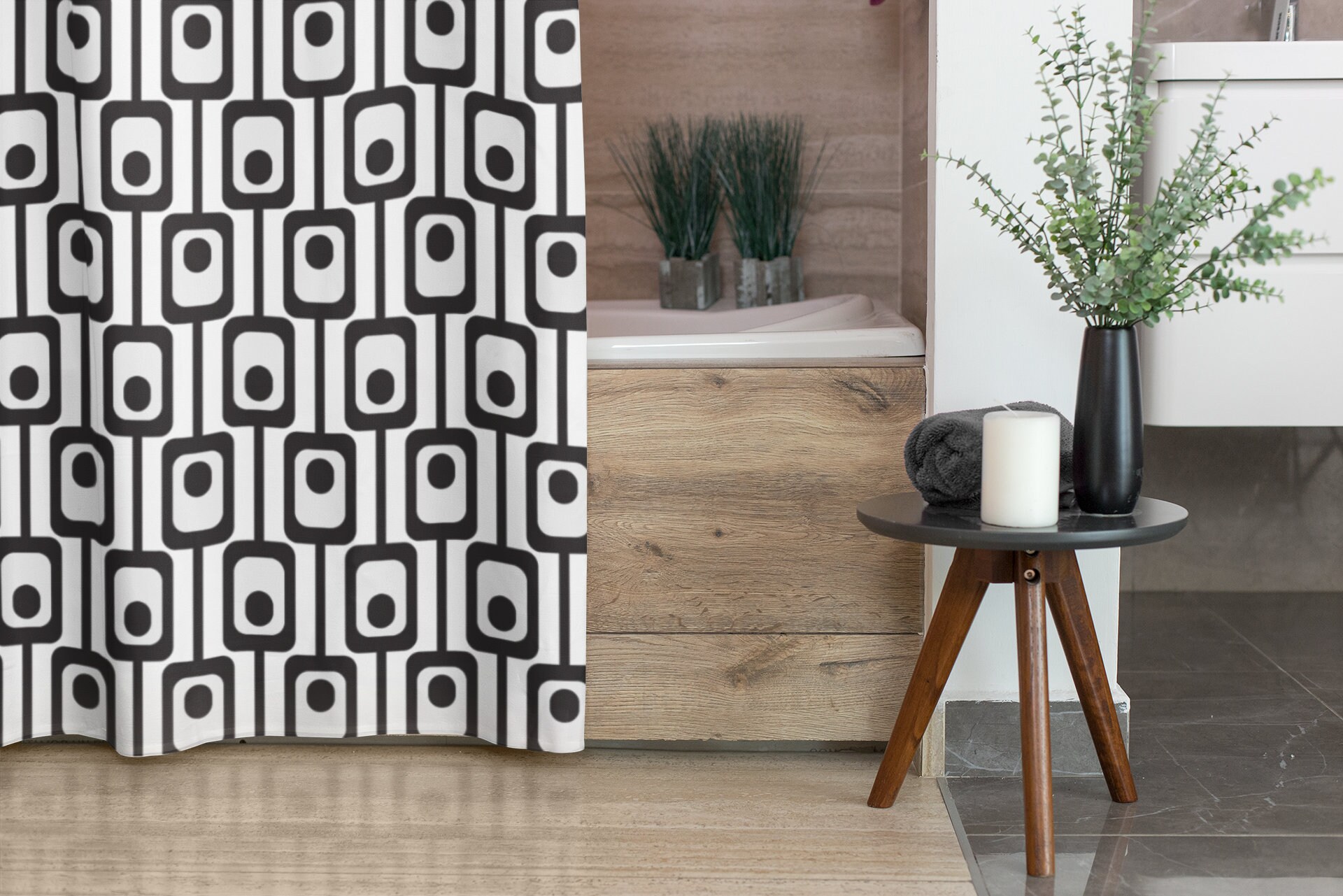 Mid Century Modern Shower Curtains, MCM Shower Accessory, Retro Bathroom Curtain with Vintage Touch - Image 3