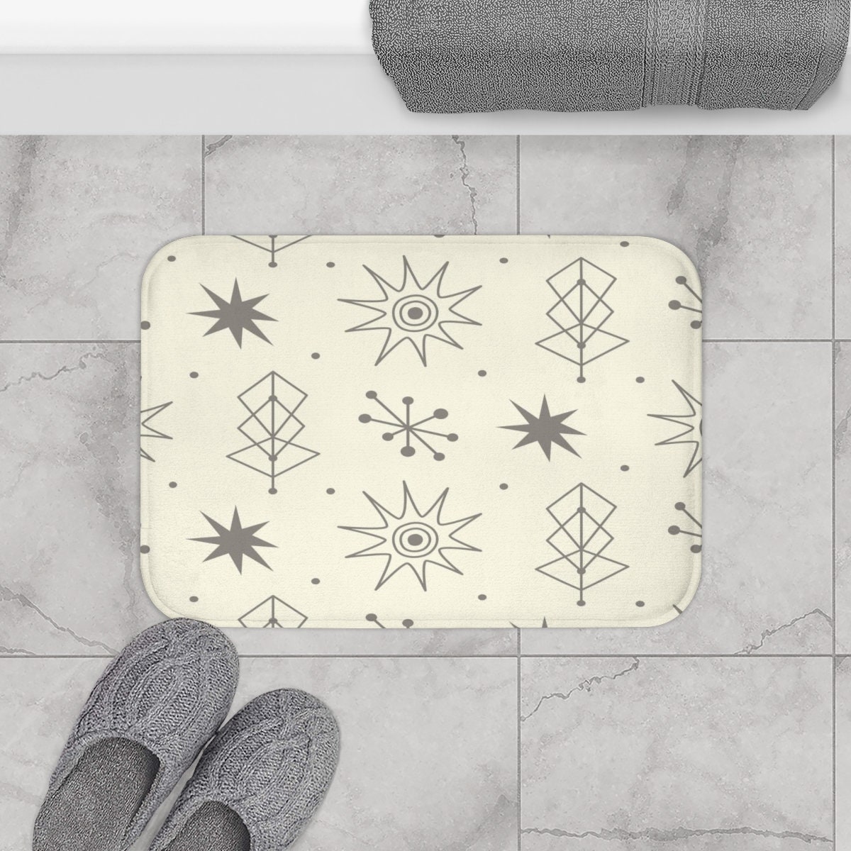 Mid Century Modern Spa Bathroom Set, Waffle Weave Shower Curtain, Hand Towel, Bath Towel - Image 3