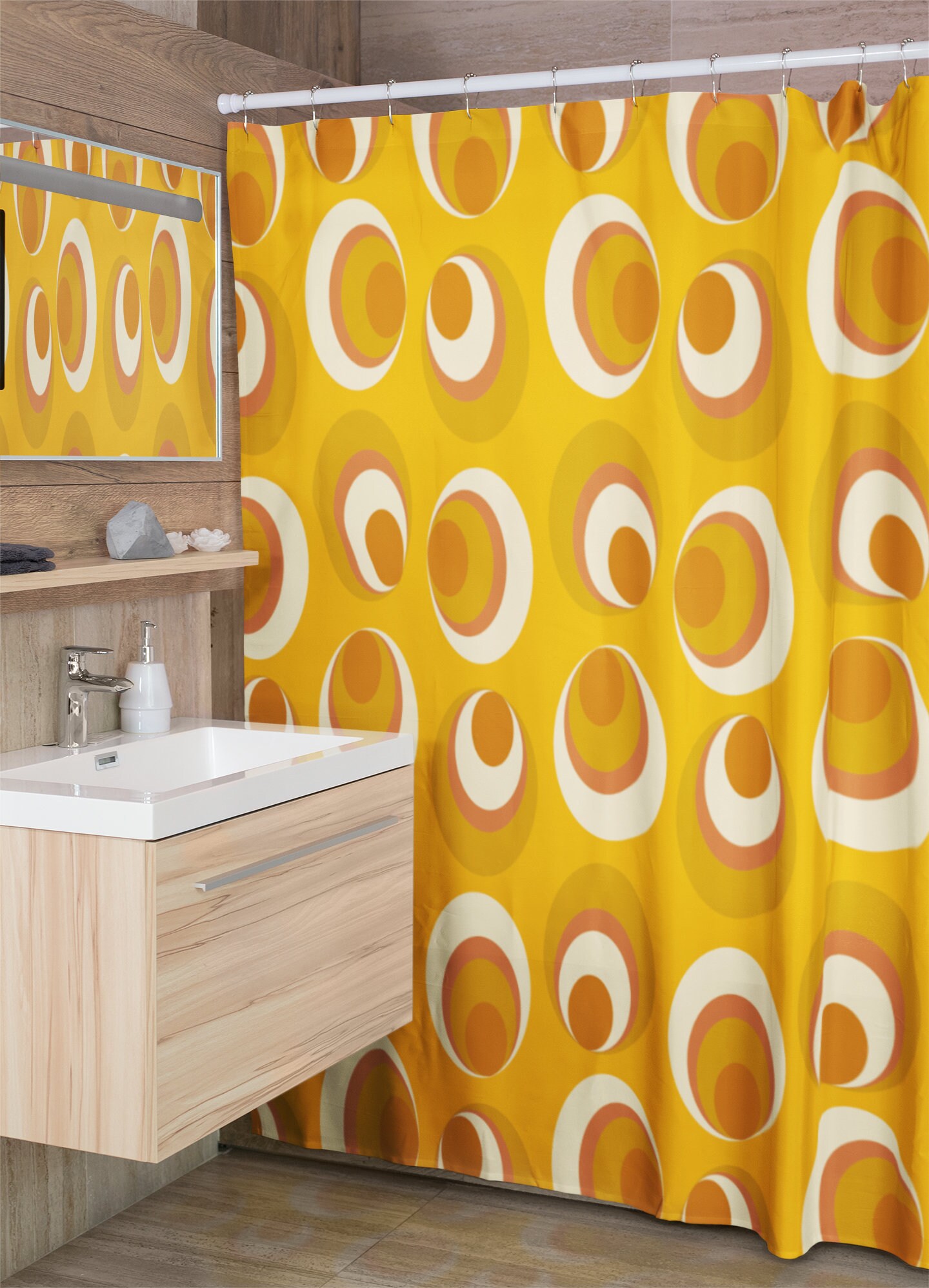 Mid Century Modern Tub Curtain, Vintage Bathroom Decor