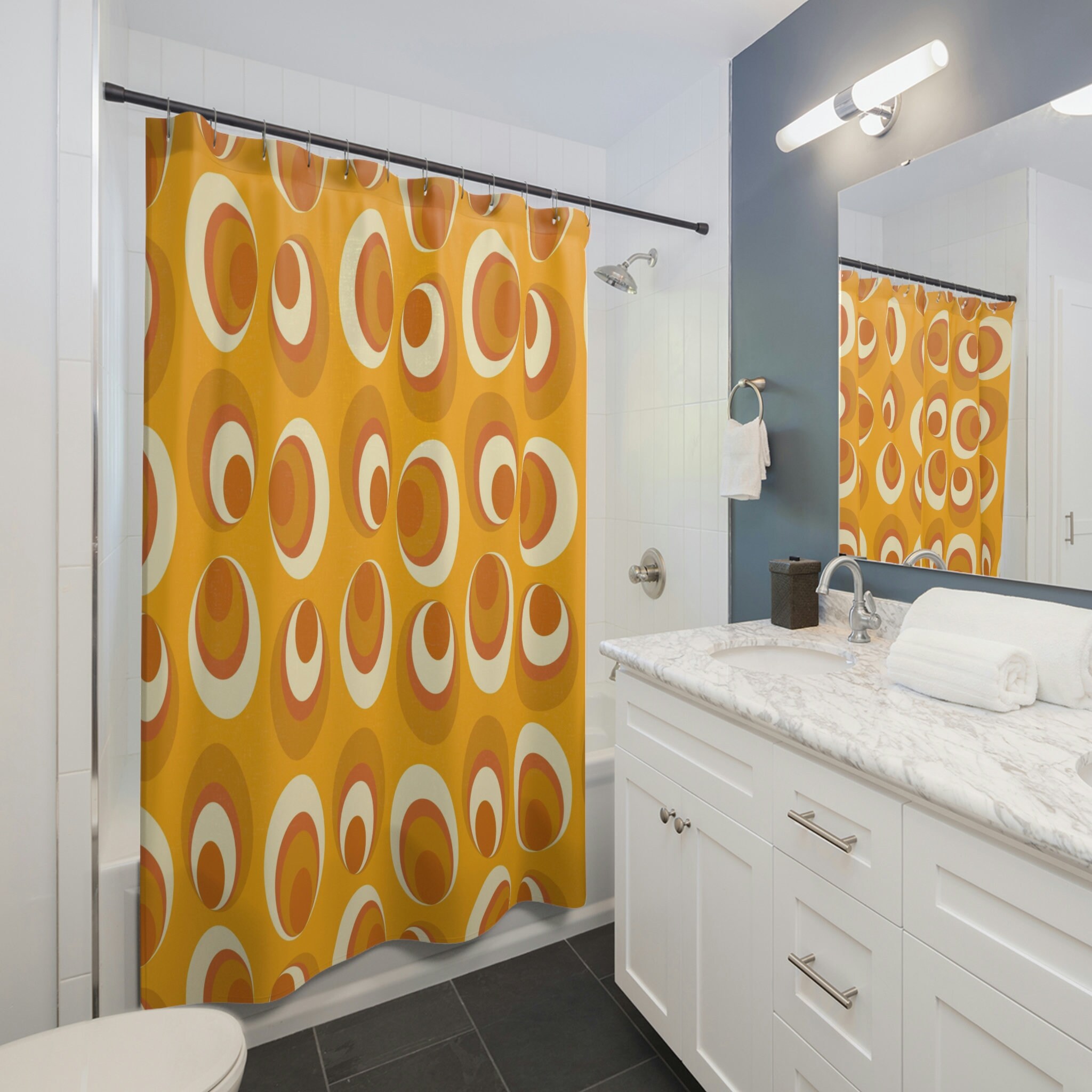 Mid Century Modern Tub Curtain, Vintage Bathroom Decor - Image 3