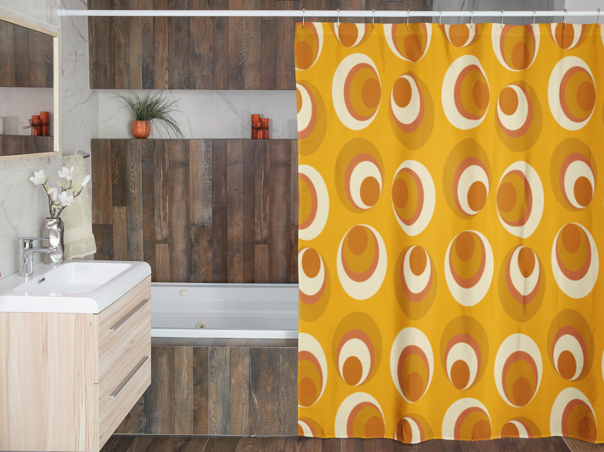 Mid Century Modern Tub Curtain, Vintage Bathroom Decor - Image 4