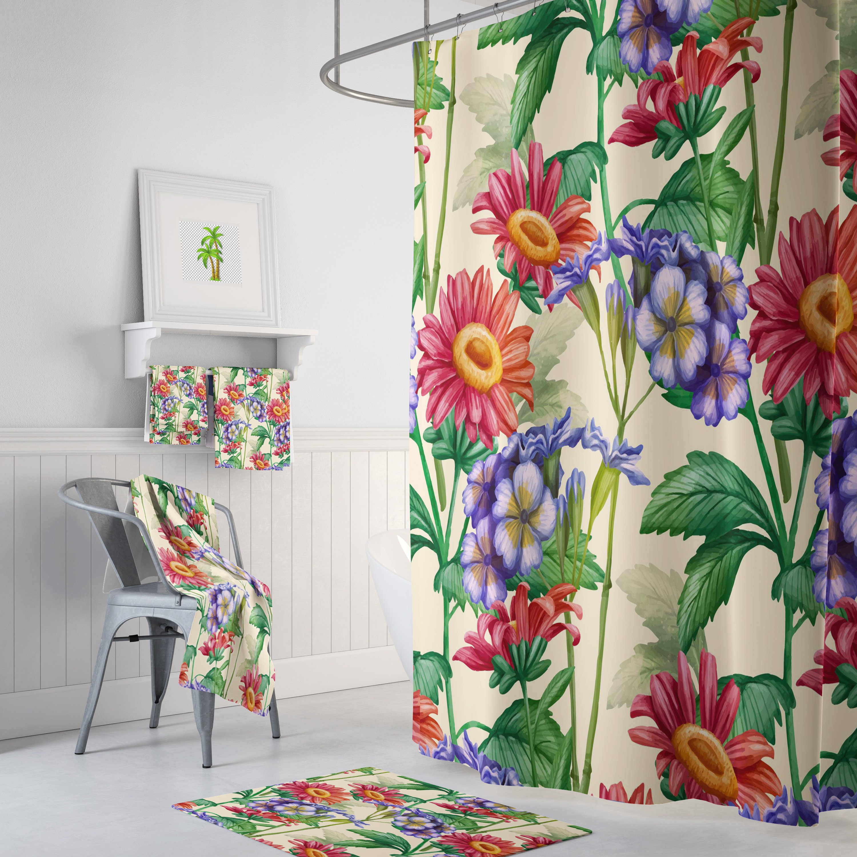 Mid Summer Bloom Floral Shower Curtain or Bath Set