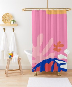 Mid-Century Abstract Plant Patterns Boho Shower Curtain - Featuring Trendy and Eco-Friendly Design