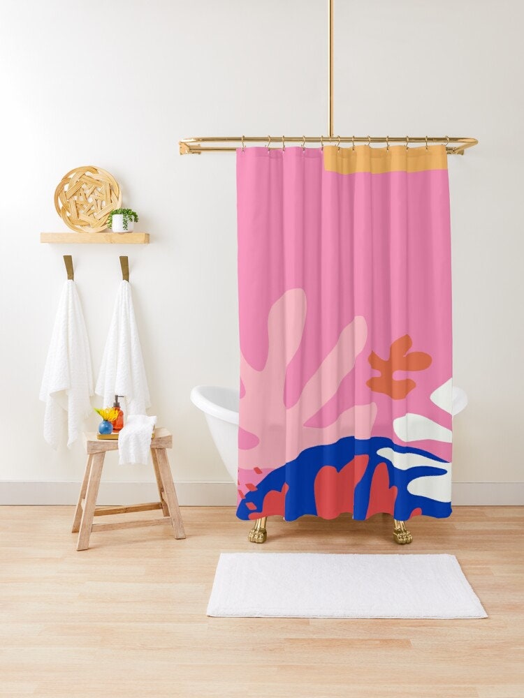 Mid-Century Abstract Plant Patterns Boho Shower Curtain - Featuring Trendy and Eco-Friendly Design - Image 2