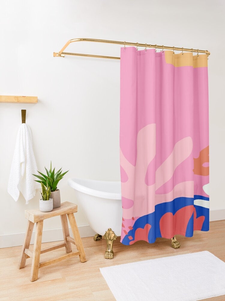 Mid-Century Abstract Plant Patterns Boho Shower Curtain - Featuring Trendy and Eco-Friendly Design - Image 3