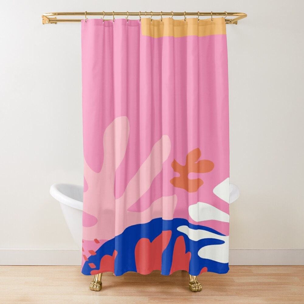 Mid-Century Abstract Plant Patterns Boho Shower Curtain - Featuring Trendy and Eco-Friendly Design - Image 4