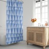 Mid-Century Blue Minimalist Shower Curtain with Tribal Zig Zag Design, Perfect for a Boho Contemporary Bath Decor