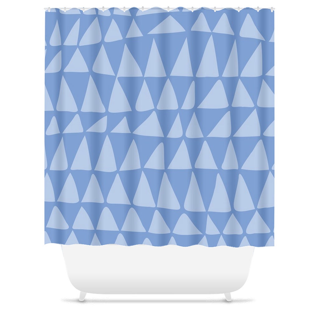 Mid-Century Blue Minimalist Shower Curtain with Tribal Zig Zag Design, Perfect for a Boho Contemporary Bath Decor - Image 3