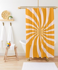 Mid-Century Boho Shower Curtain, Abstract Plant Patterns Bath Decor, Eco-Friendly Material