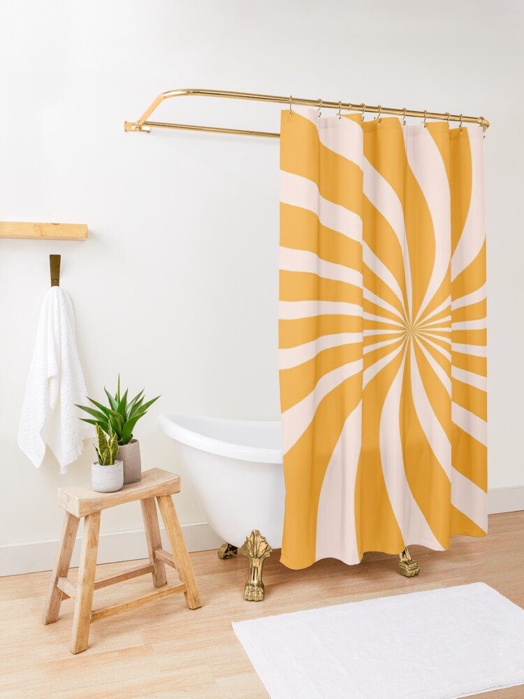 Mid-Century Boho Shower Curtain, Abstract Plant Patterns Bath Decor, Eco-Friendly Material - Image 2