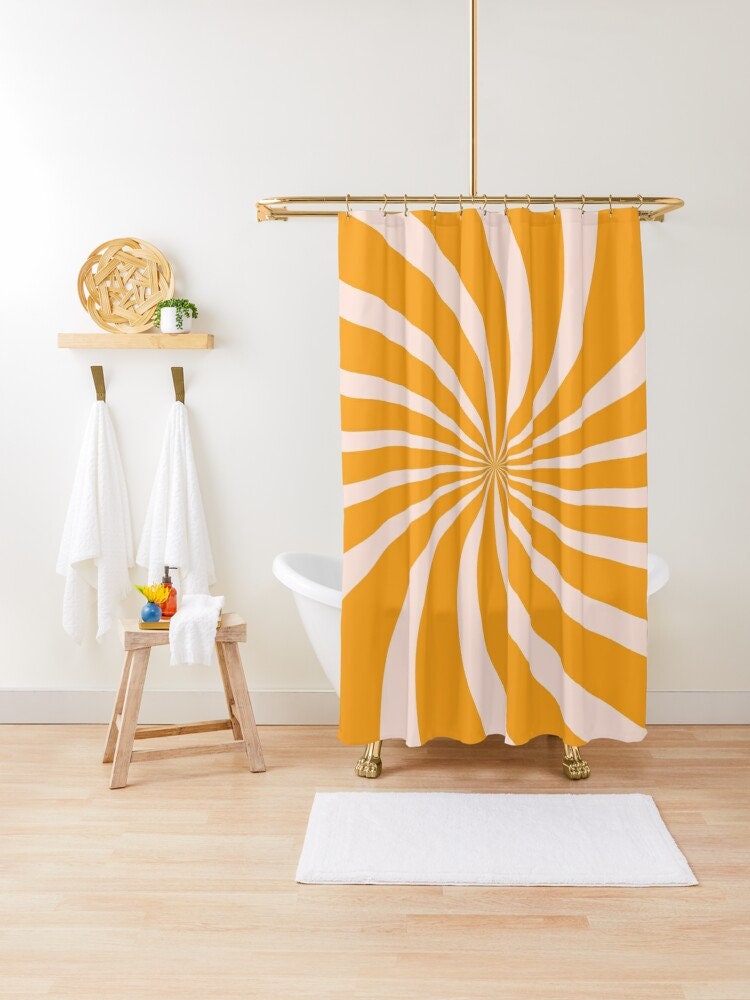 Mid-Century Boho Shower Curtain, Abstract Plant Patterns Bath Decor, Eco-Friendly Material - Image 4