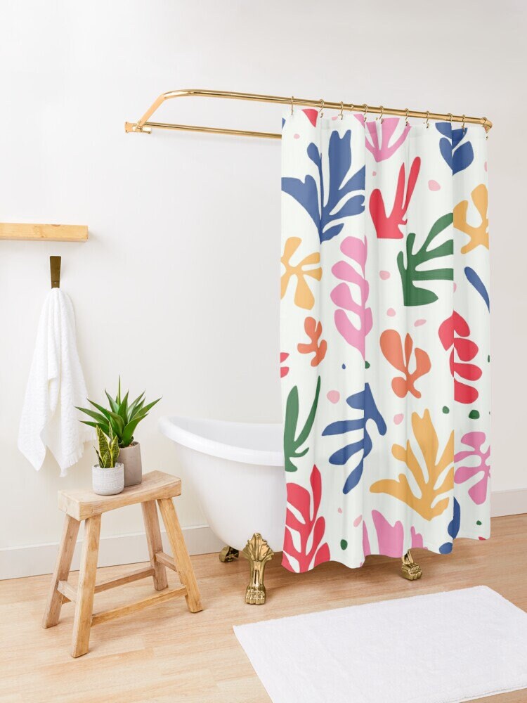 Mid-Century Disney Boho Abstract Patterns Shower Curtain, Matisse Trend, Eco-Friendly Waterproof Decor - Image 4