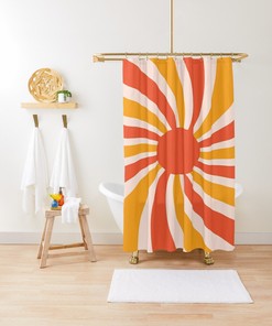 Mid-Century Disney Boho Sunset Abstract Patterns Shower Curtain, Trendy and Eco-Friendly Waterproof Decor with Hooks