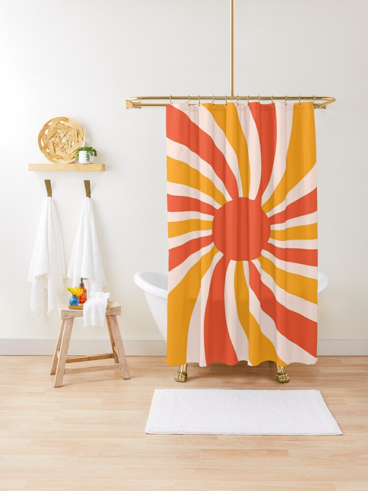 Mid-Century Disney Boho Sunset Abstract Patterns Shower Curtain, Trendy and Eco-Friendly Waterproof Decor with Hooks