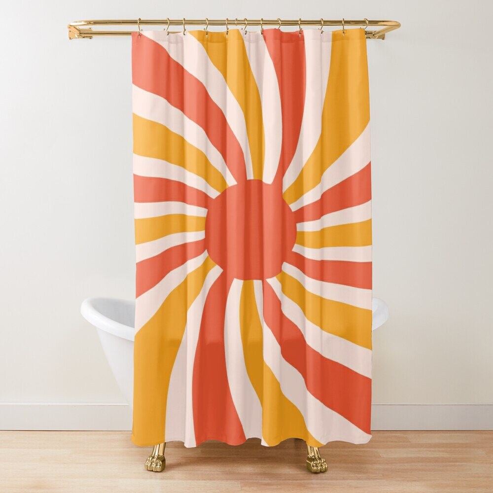 Mid-Century Disney Boho Sunset Abstract Patterns Shower Curtain, Trendy and Eco-Friendly Waterproof Decor with Hooks - Image 2