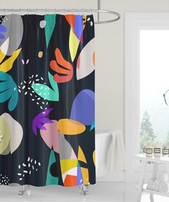 Mid-Century Matisse Black and Colorful Abstract Cutouts Shower Curtain with Whimsical Minimalist Design