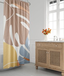 Mid-Century Minimalist Geometric Large Pastel Leafs Vintage Shower Curtain, Tropical Foliage Leafs Bath Shower Curtain