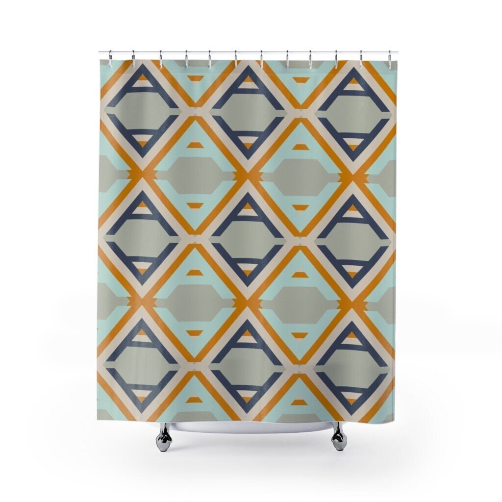 Mid-Century Mod Geometric Shower Curtain for a Retro College Dorm Room, 71 x 71 inch Curtain
