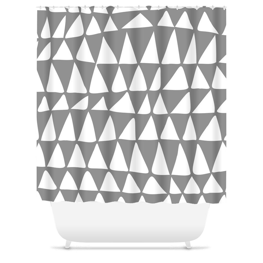 Mid-Century Modern Douchegordijn with Abstract Driehoekig Design in Grijs en Wit - Zigzag Eigentijds Baddecor - Image 3