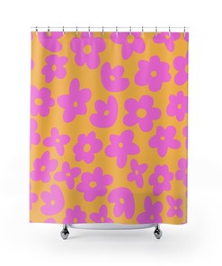 Mid-Century Modern Flower Print Shower Curtain with Gift Idea