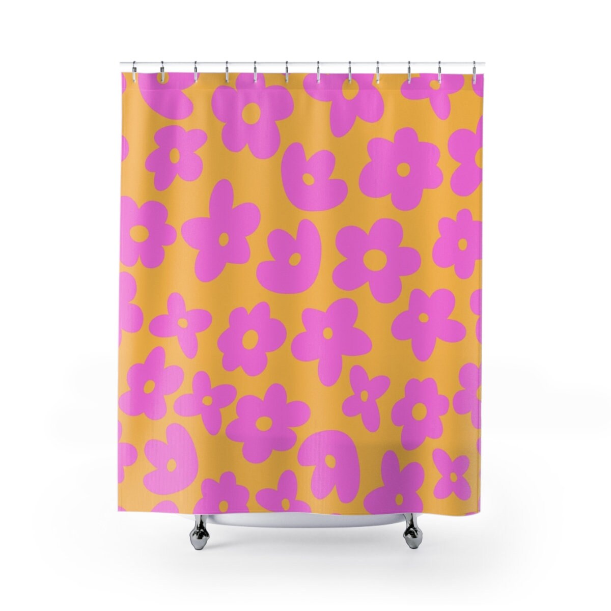 Mid-Century Modern Flower Print Shower Curtain with Gift Idea