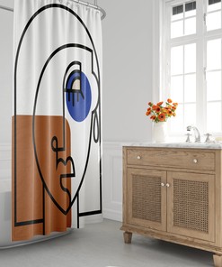 Mid-Century Modern Minimalist Shower Curtain with Abstract Face and Nordic Design, Perfect for Modern Bath Decor