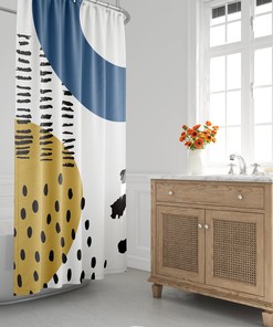 Mid-Century Modern Minimalist Shower Curtain with Abstract Moon and Landscape Design, Perfect for a Stylish Bath Decor